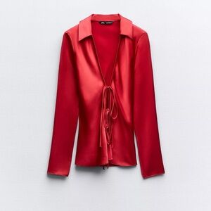 Zara Scarlet Satin Top with Tie